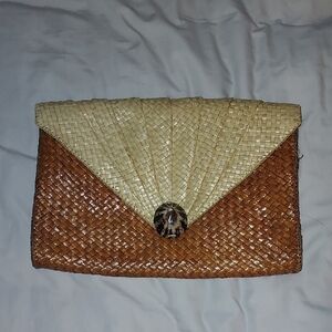 Vintage 80s Two-Tone Woven Clutch NWT With Shell Snap Closure